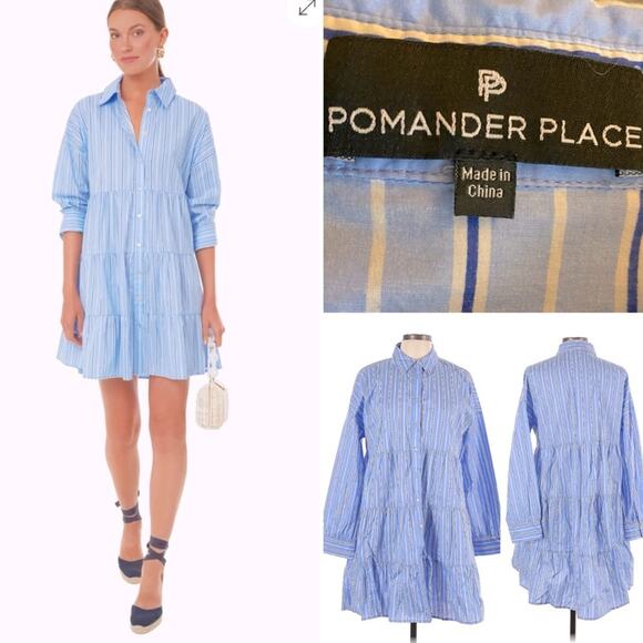 Tuckernuck Pomander Place Blue Stripe Cara Shirt Dress LG EUC - Picture 1 of 16